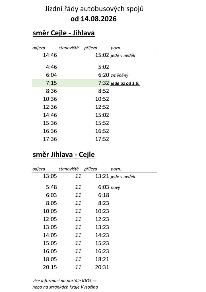 změna jízdní řády od&nbsp;14.8.