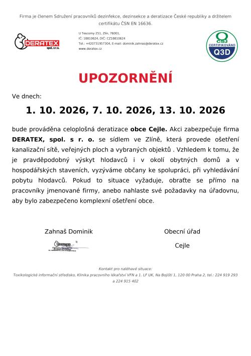 deratizace 7. a 13.10